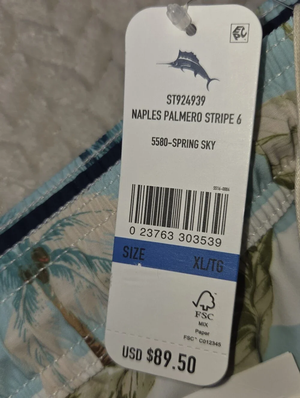 Tommy Bahama Naples Palmero Stripe Men's Swim Trunks in Spring Sky XL NWT